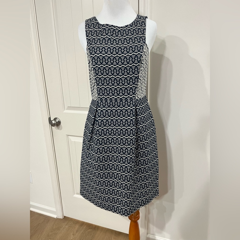 LOFT navy and cream Geometric Midi Dress